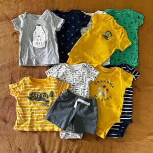 Carter's Boys 9 Month Bundle- (7) Bodysuits, (2) Shirts, and (1) Shorts